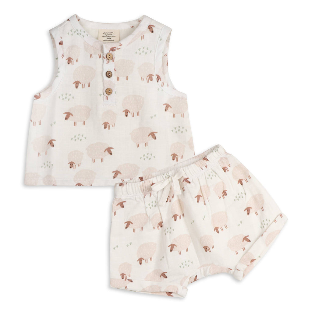 Sheep Baby Top & Bottom Organic Muslin