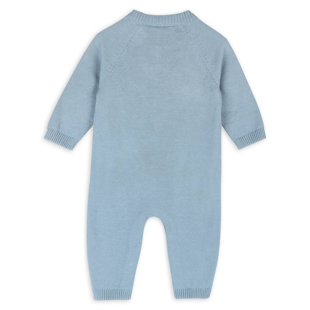 Horse Face Organic Cotton Jacquard Knit Baby Jumpsuit: Mineral Blue