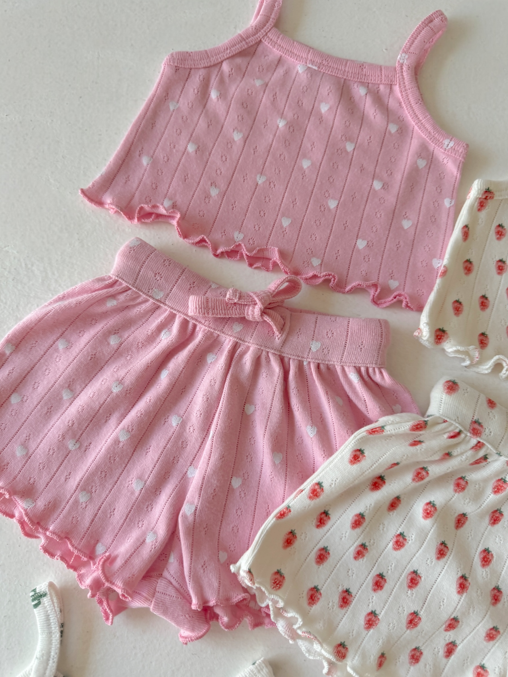 Pink with White Heart / Organic Pointelle Summer Set