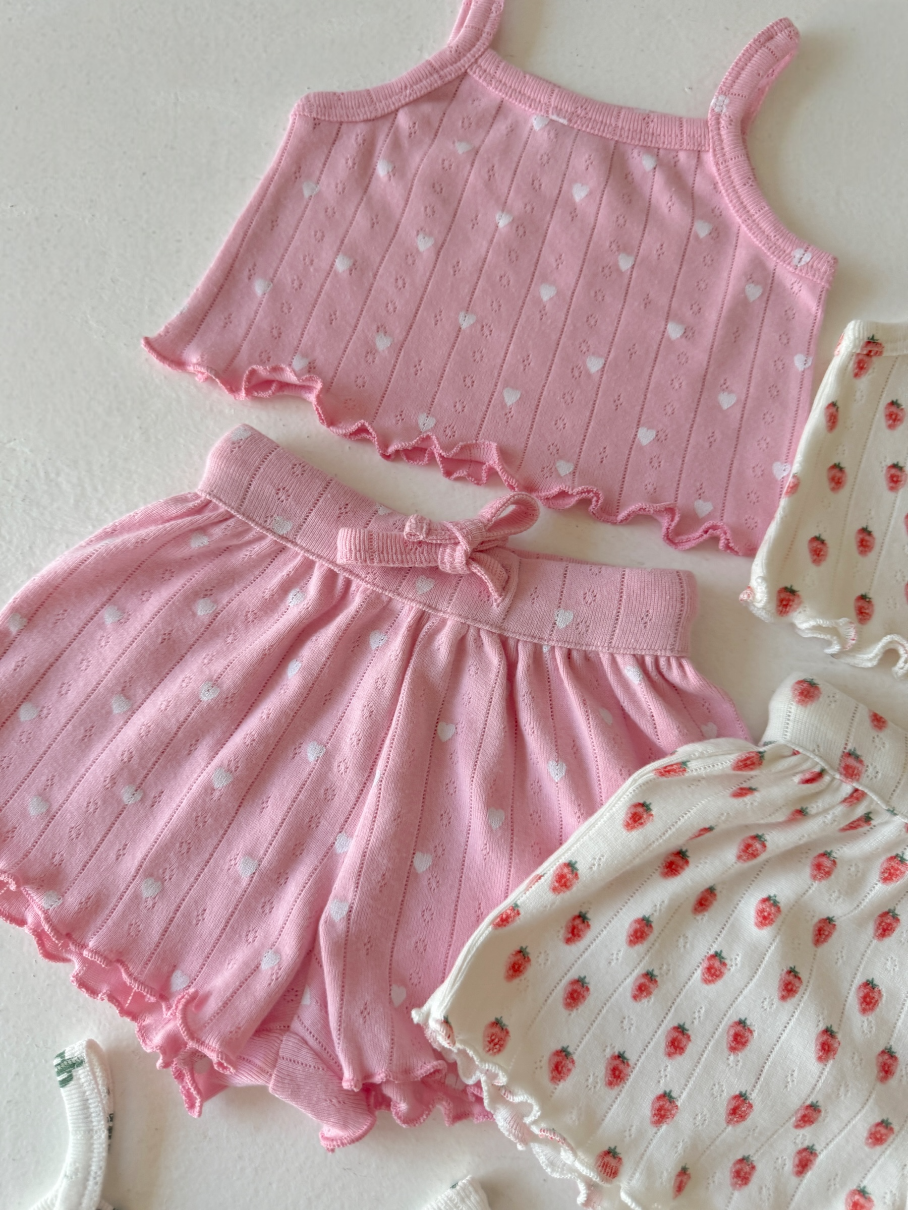 Pink with White Heart / Organic Pointelle Summer Set