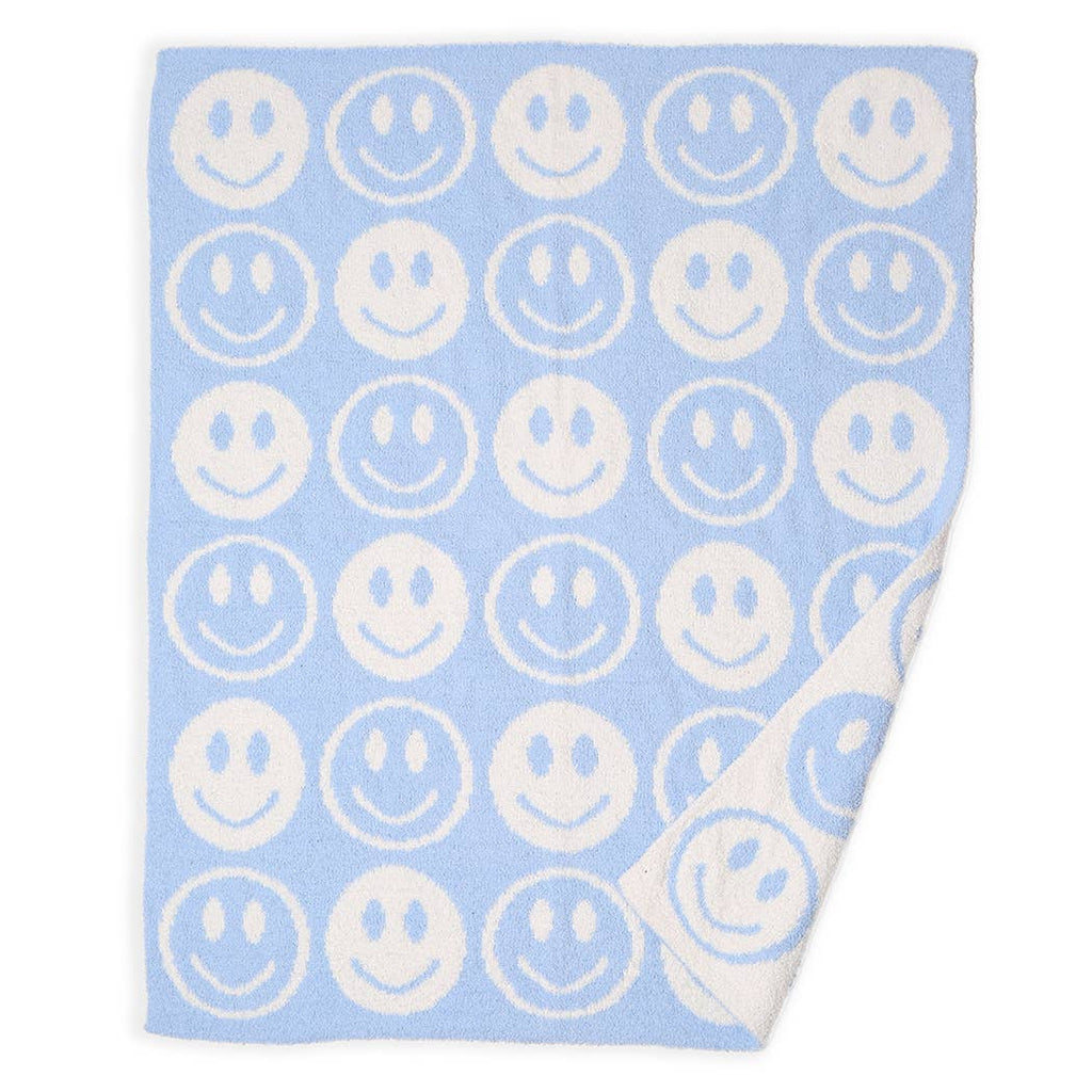Repeated Happy Face Pattern Kids Throw Blanket: Blue / ONE SIZE