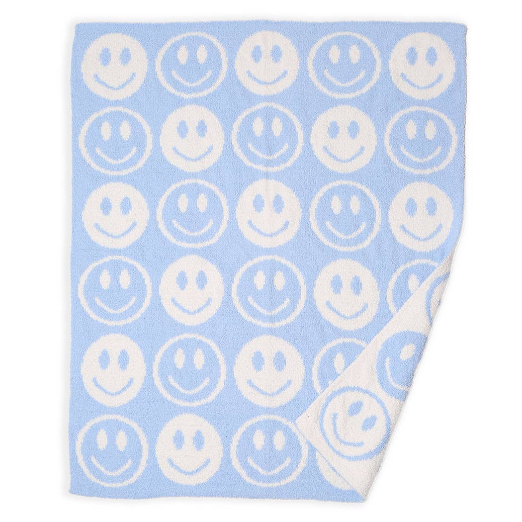 Repeated Happy Face Pattern Kids Throw Blanket: Blue / ONE SIZE