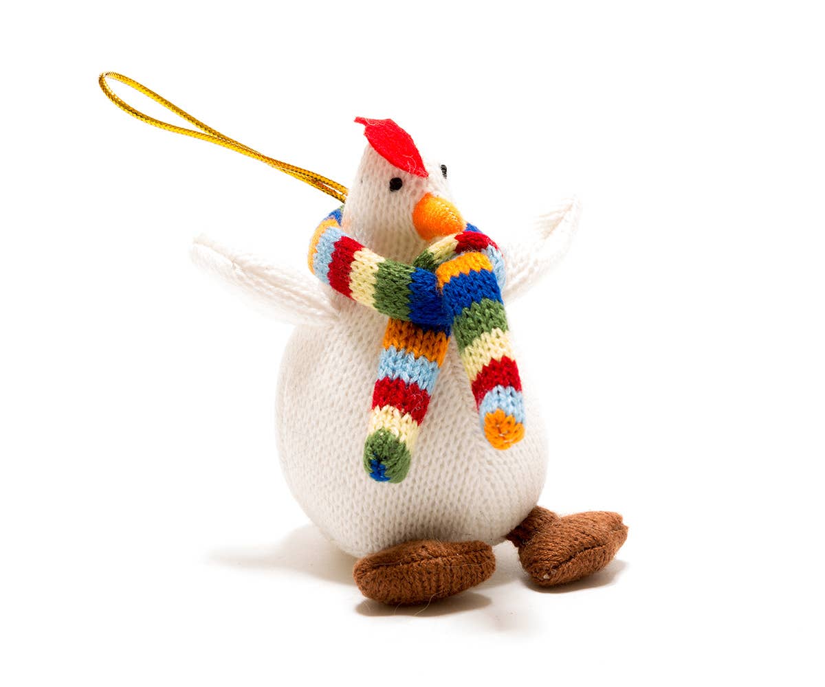 Knitted Chicken with stripe scarf Christmas Decoration