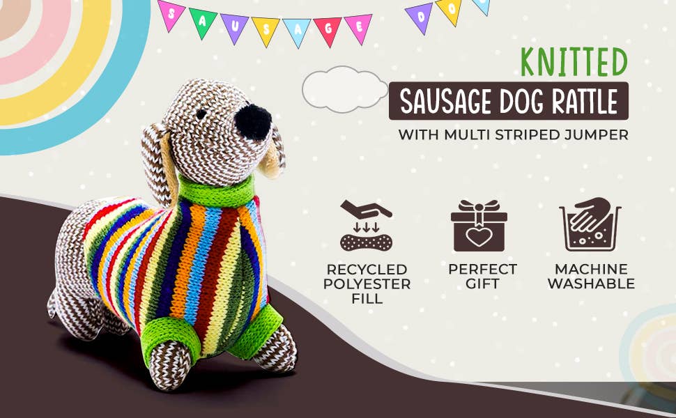 Knitted Sausage Dog Baby Rattle