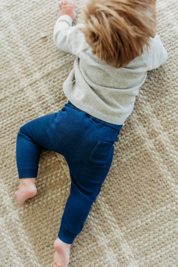Pocket Baby Pants Sweater Knit  Organic Cotton Navy Blue