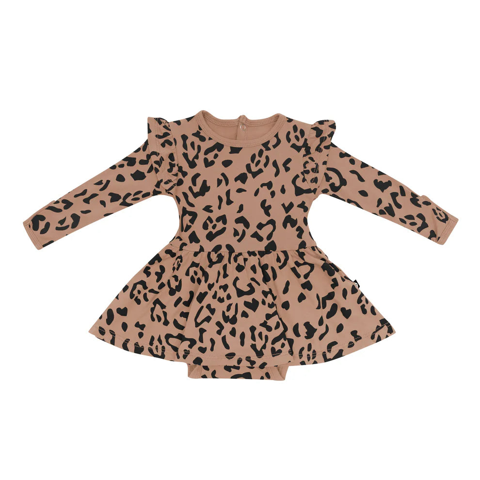 Latte Leopard Bodysuit Twirl Dress