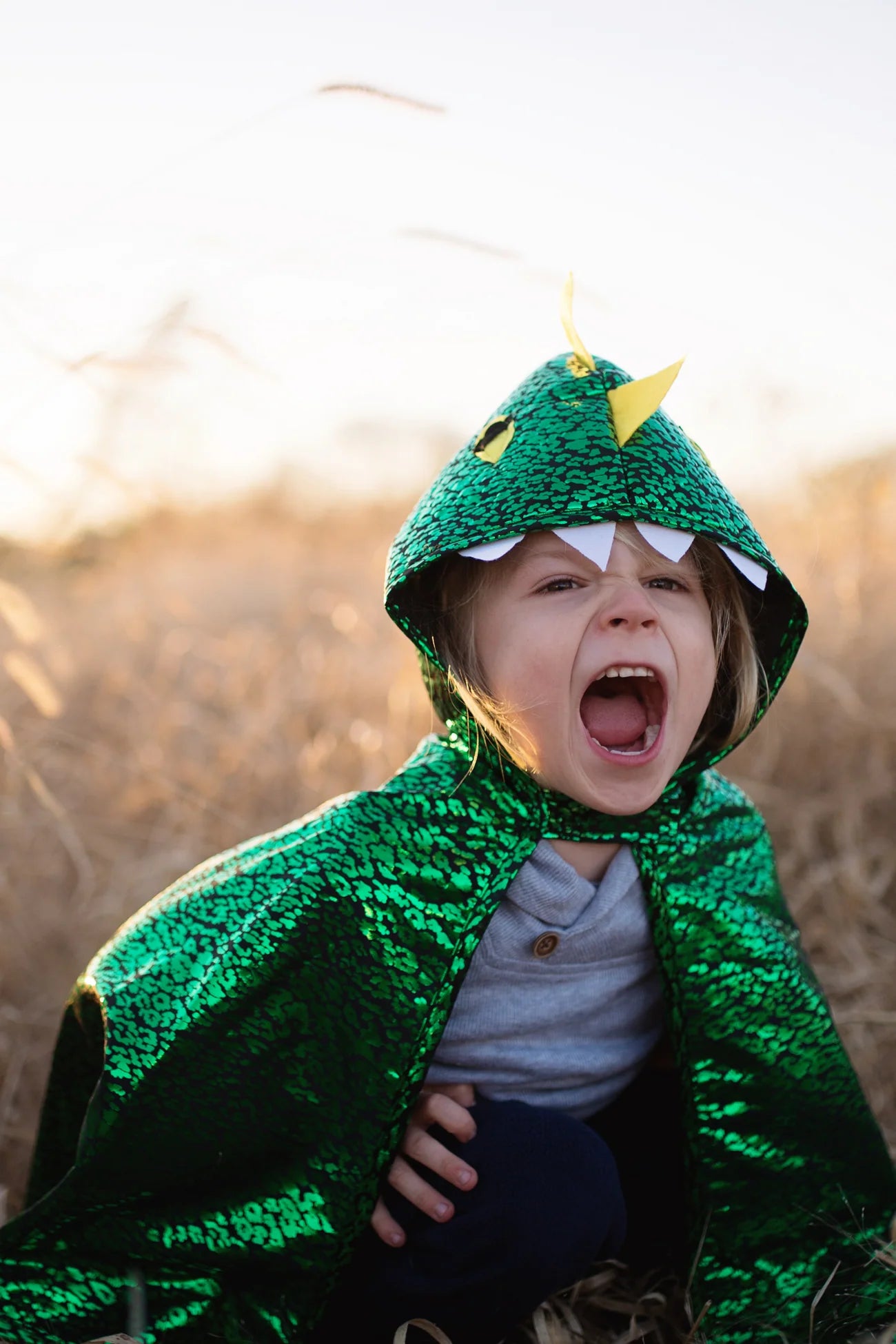 Toddler Dragon Cape Metallic Green