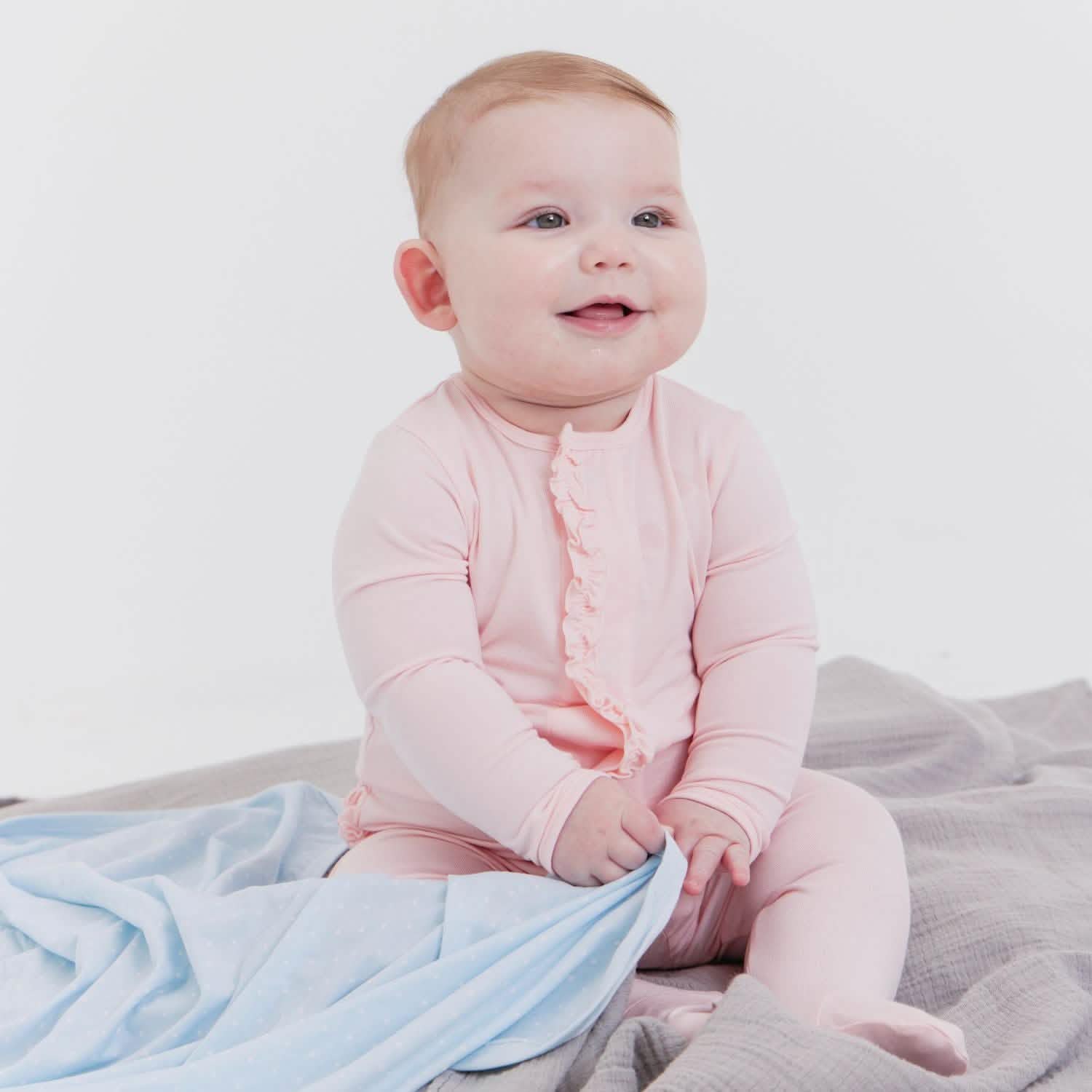 Pink Dogwood Ruffle Solid Modal Footie