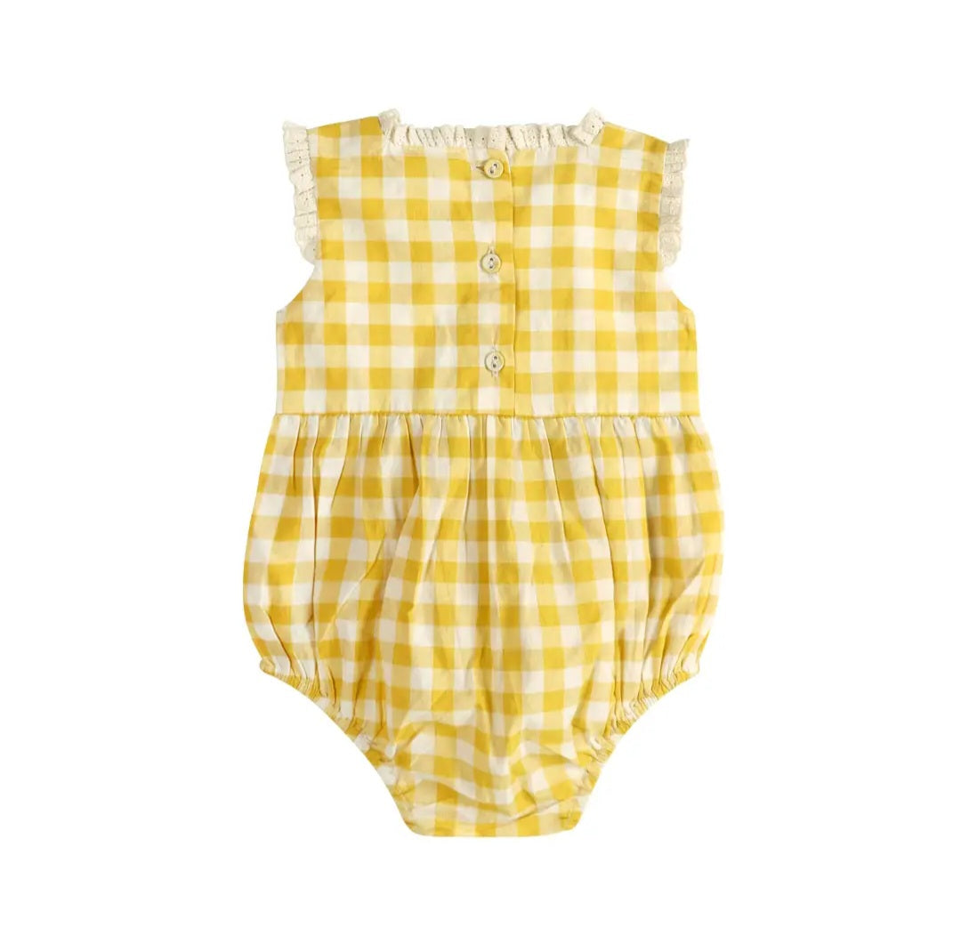 Lucy Organic Gingham Baby Romper & Headband