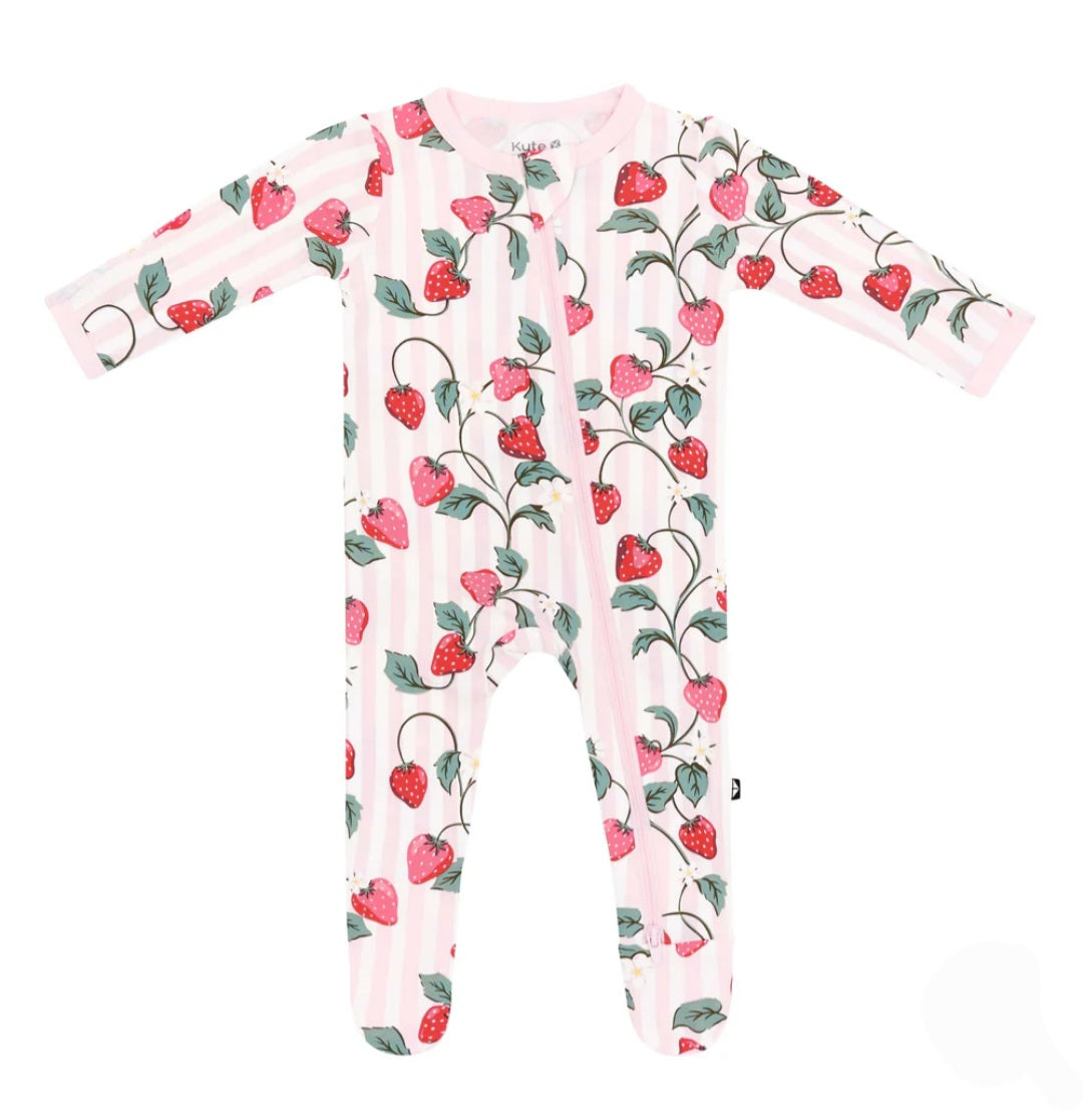 Strawberry Fields Zippered Footie Pajama