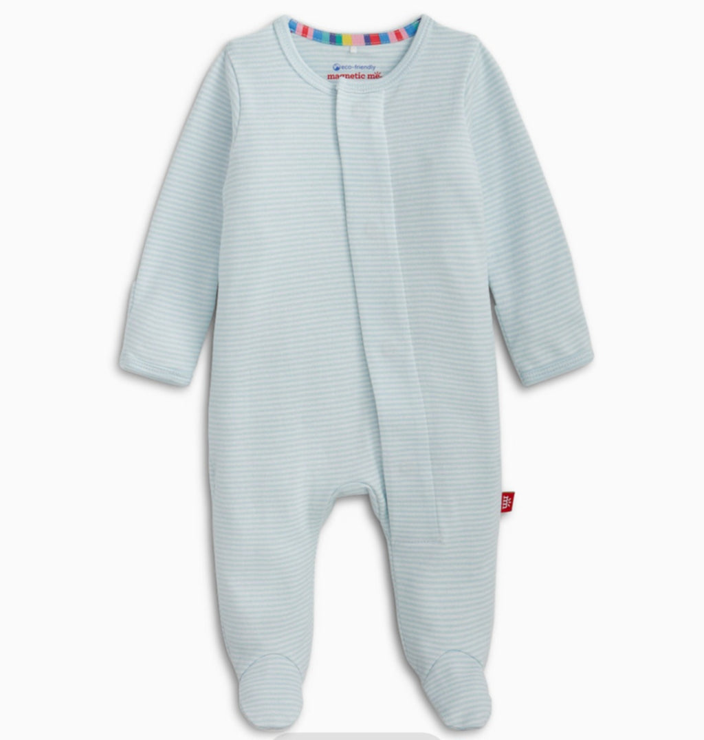 Classic Blue Stripe Organic Cotton Magnetic Footie