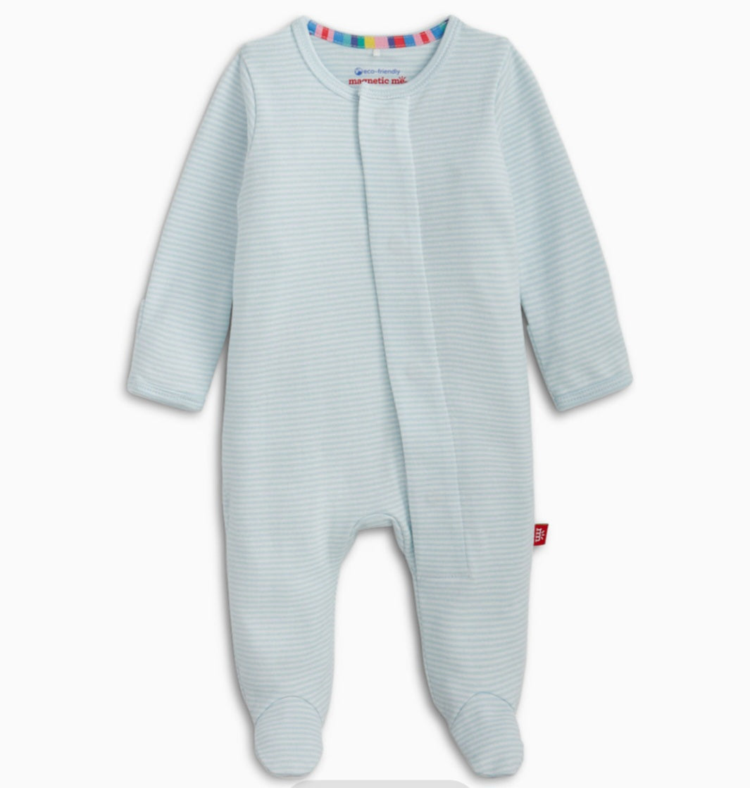 Classic Blue Stripe Organic Cotton Magnetic Footie