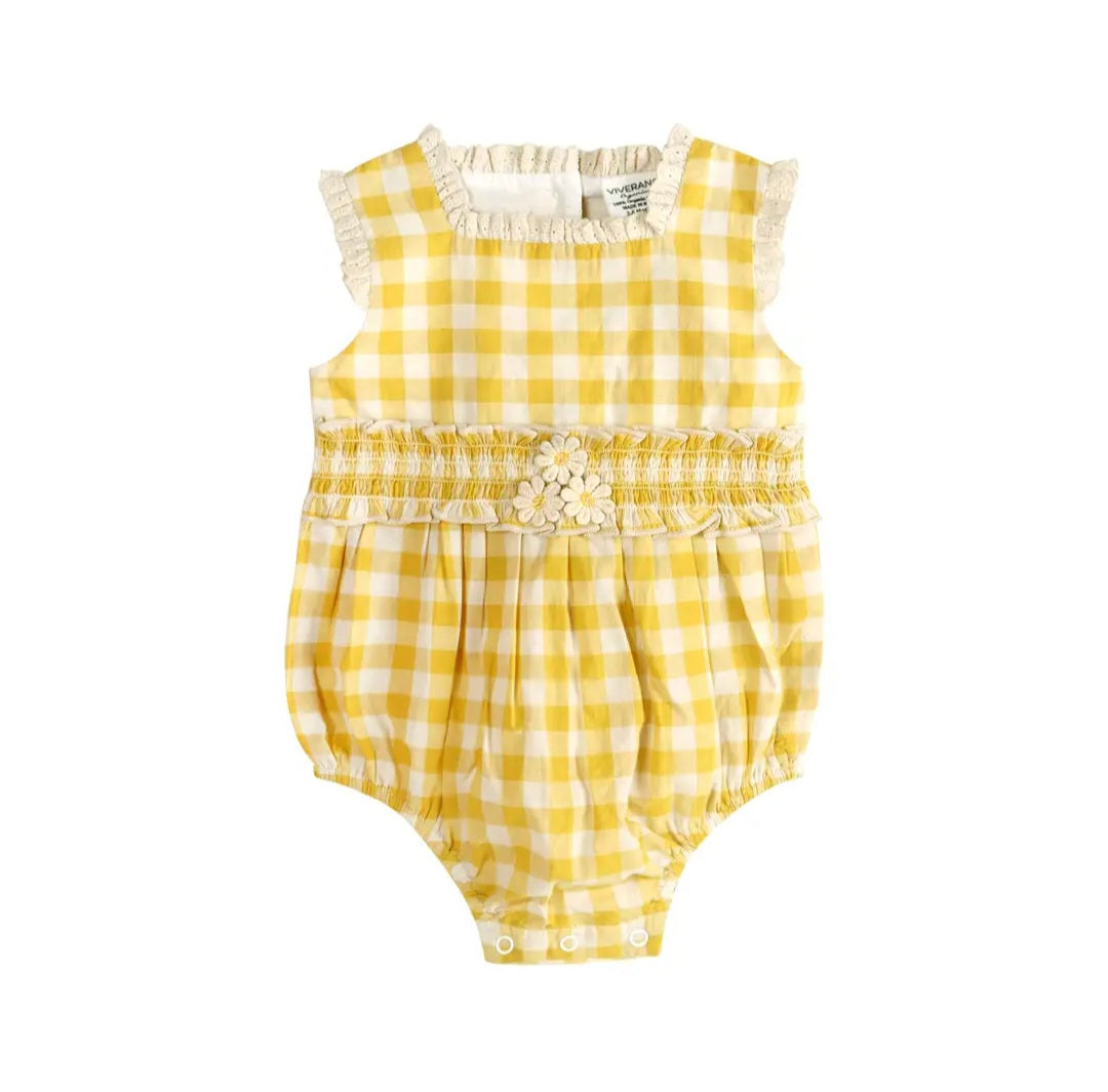 Lucy Organic Gingham Baby Romper & Headband