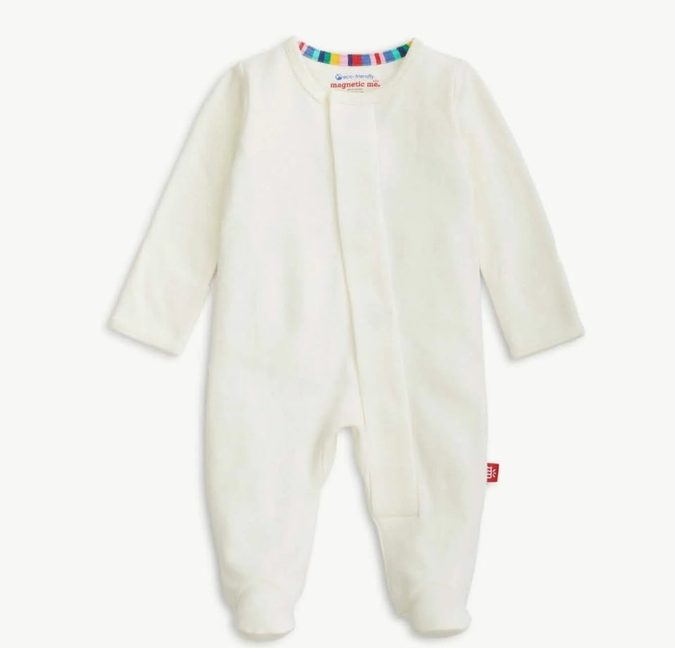 Classic White Organic Cotton Magnetic Footie