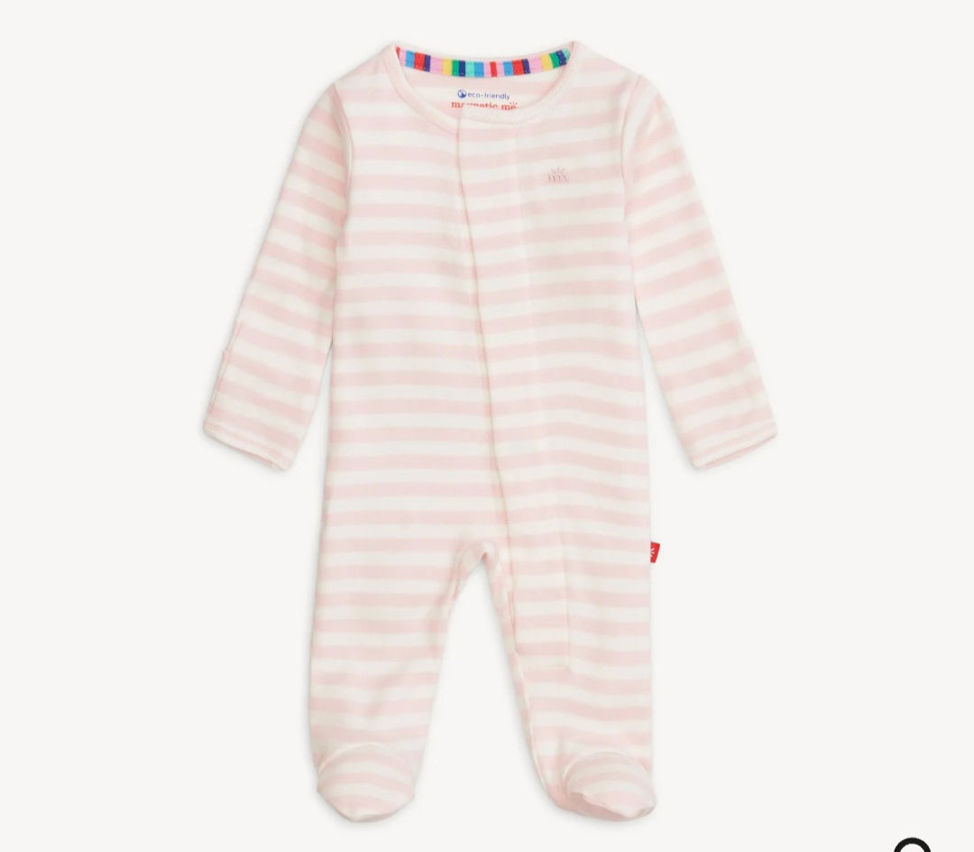 Classic Pink Stripe Organic Cotton Magnetic Footie