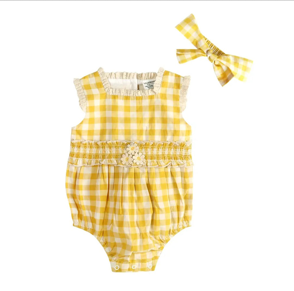 Lucy Organic Gingham Baby Romper & Headband