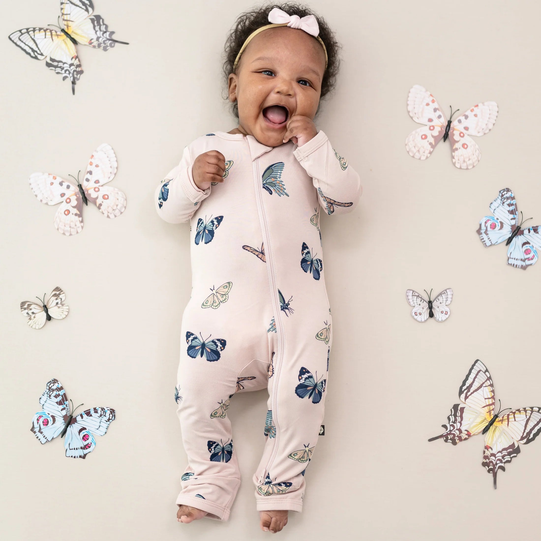 Kyte Baby Blush Butterfly Zippered Romper