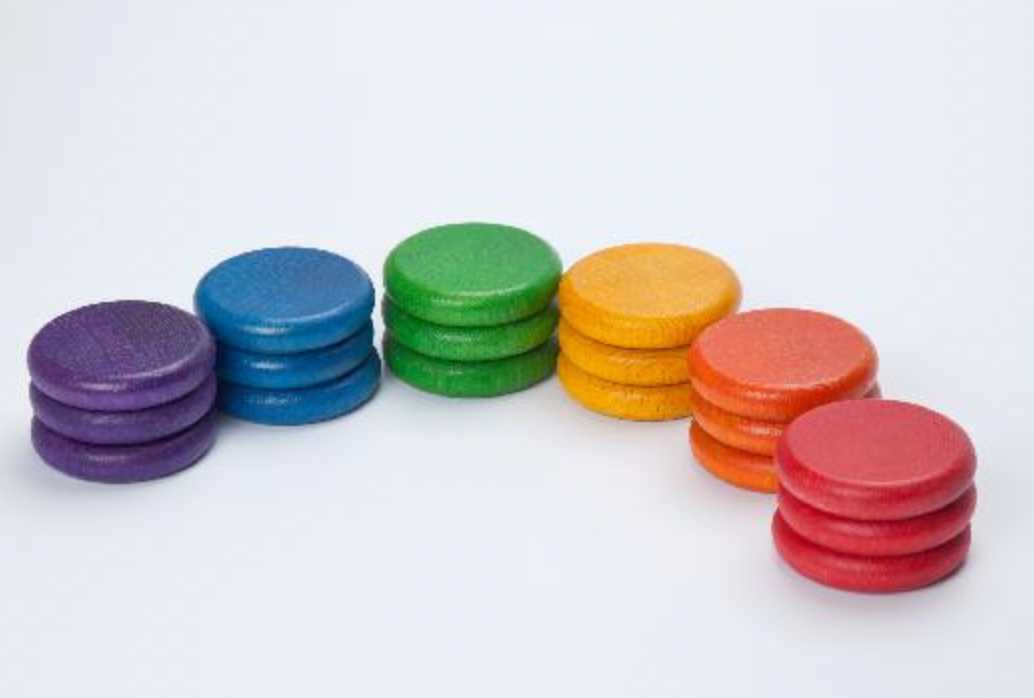 Wood Coloured Coins 18 pieces (6 colours)