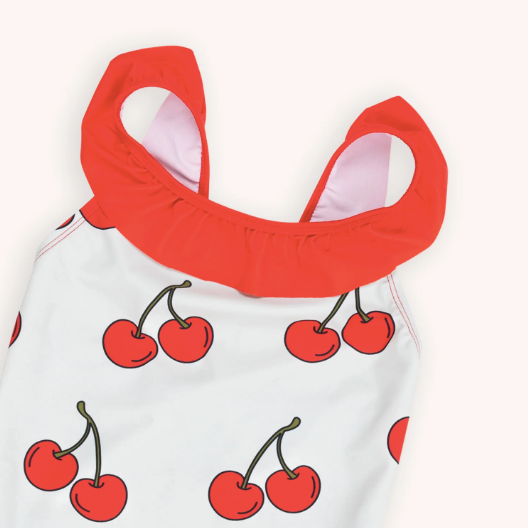 Maillot De Bain Cerise À Volants