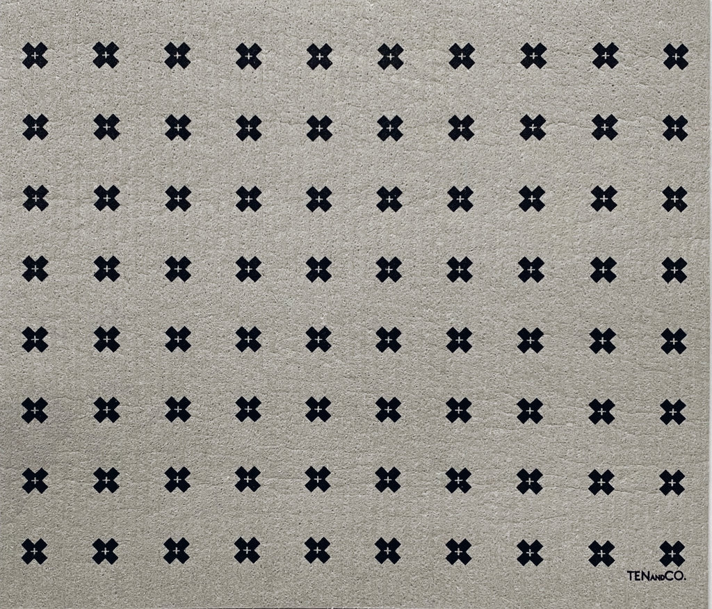 Tiny X Black on Grey Sponge Cloth Mat